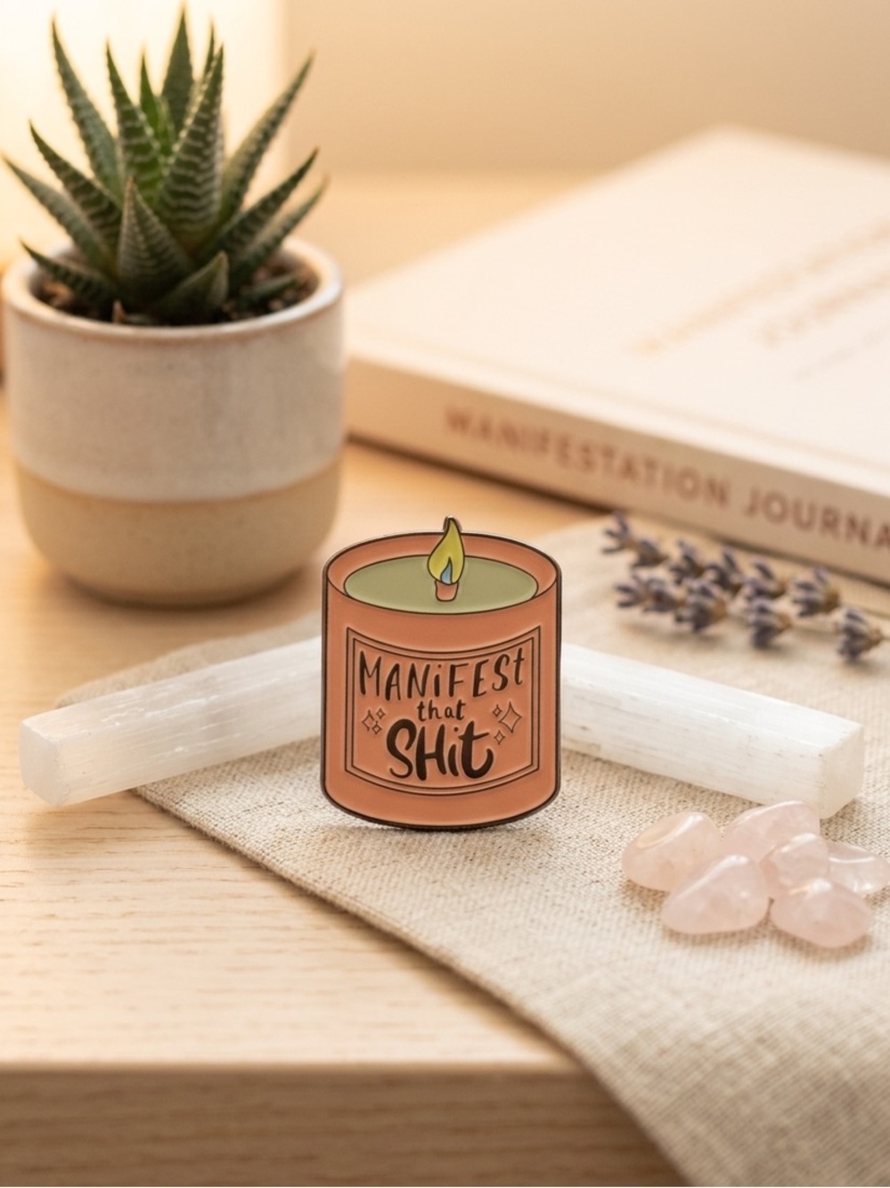 Manifest That Shit Decorative Candle Pin - Orange